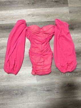 Oh Polly Hot Pink Puff Sleeve Mini Dress